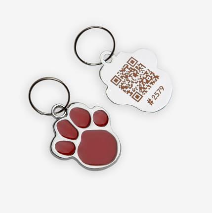 QR адресник красный «Лапка» на ошейник фото 1