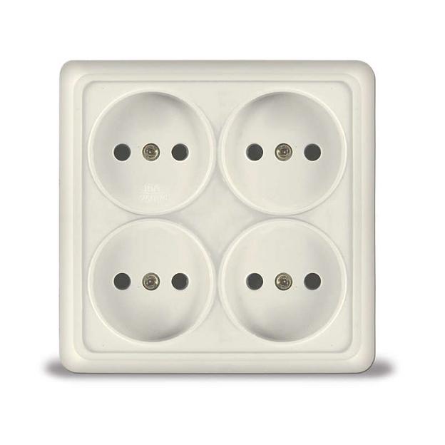Розетка 4-м ОП Олимп 16А IP20 квадрат. без заземл. сл. кость UNIVersal 1170 фото 1