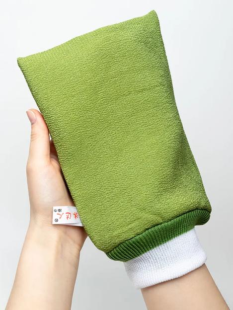 Мочалка для пилинга, скраб-рукавица, варежка скрабер зелёный опт фото 1