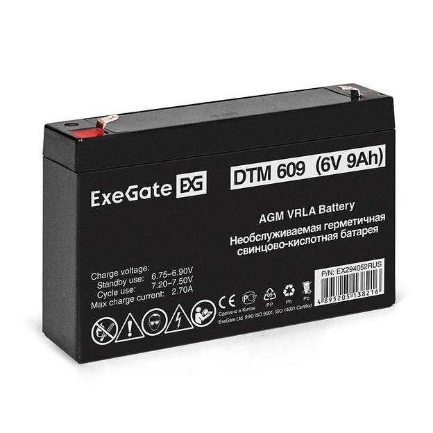 Exegate EX294052RUS Аккумуляторная батарея ExeGate DTM 609 (6V 9Ah, клеммы F1) фото 1
