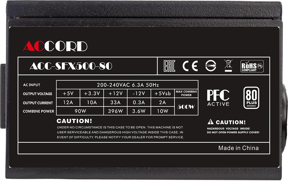 Блок питания Accord SFX 500W ACC-SFX500-80 24pin APFC 80mm fan 3xSATA RTL фото 6