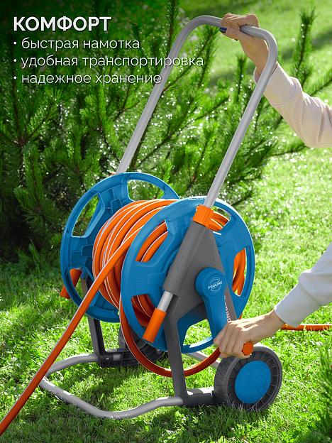 GRINDA HCK-25, шланг 25м x 1/2″, поливочный набор 4 предмета, усиленные колеса, телескопическая ручка, катушка со шлангом в комплект ProLine (428461) фото 4