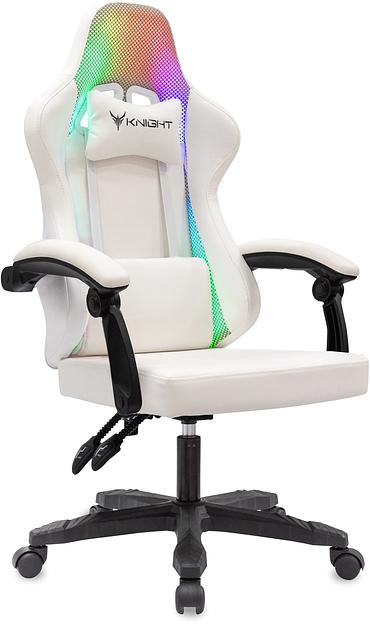 Кресло игровое Knight Wolf RGB белый эко.кожа/сетка крестов. пластик фото 1