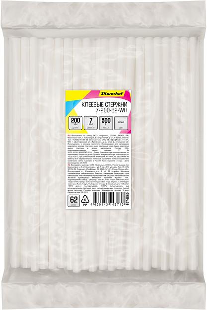 Cтержни клеев. для клеев.пист. Silwerhof 7-200-62-WH дл.200мм D7мм белый упак:62шт фото 1