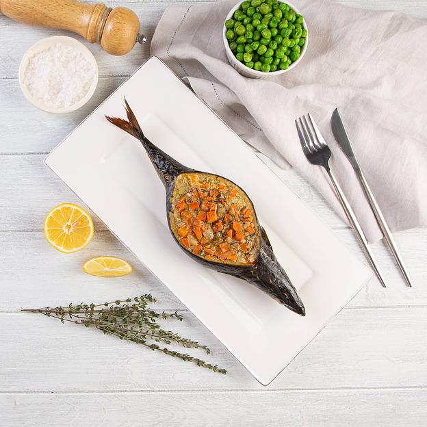 Скумбрия фаршированная овощами и сливочно-грибным соусом, весовая, замороженная фото 9