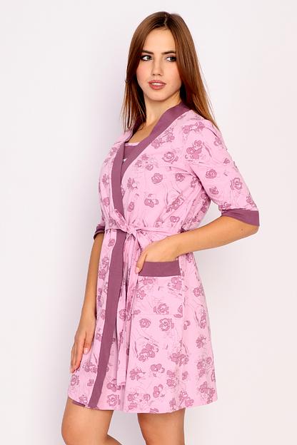 Комплект Style Magro домашний женский «Кострома» сорочка+халат, пудровый, опт фото 2