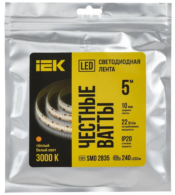 Лента светодиодная 5м SMD2835 240LED/м 22Вт/м IP20 ширина 10мм 24В теплый белый IEK фото 3