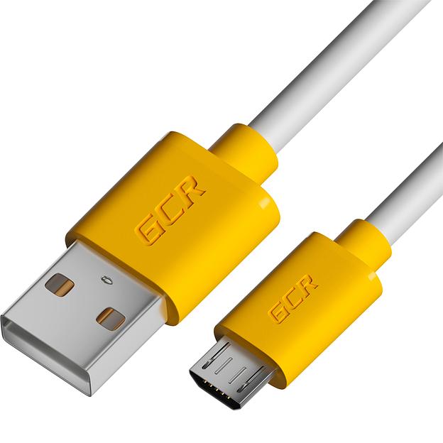GCR Кабель 2.0m MicroUSB, белый, желтые коннекторы, быстрая зарядка, 28/24 AWG Кабель Greenconnect 2 м (GCR-53223) фото 1