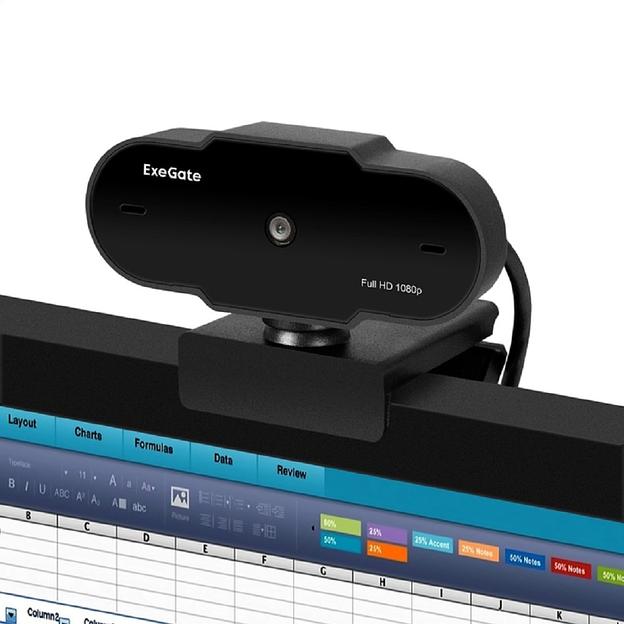 ExeGate GoldenEye C300 Full HD (матрица 1/4" 2 Мп, 1920х1080, 1080P, USB, фиксированный фокус, микрофон с шумоподавлением, универсальное крепление, кабель 1,2 м, Windows® 7/8/10/11, Mac OS 10.6 и выше фото 1