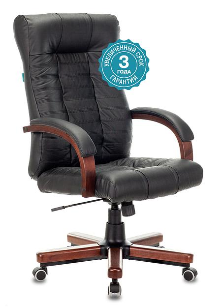 Кресло руководителя Бюрократ KB-10WALNUT черный кожа крестовина металл/дерево фото 1