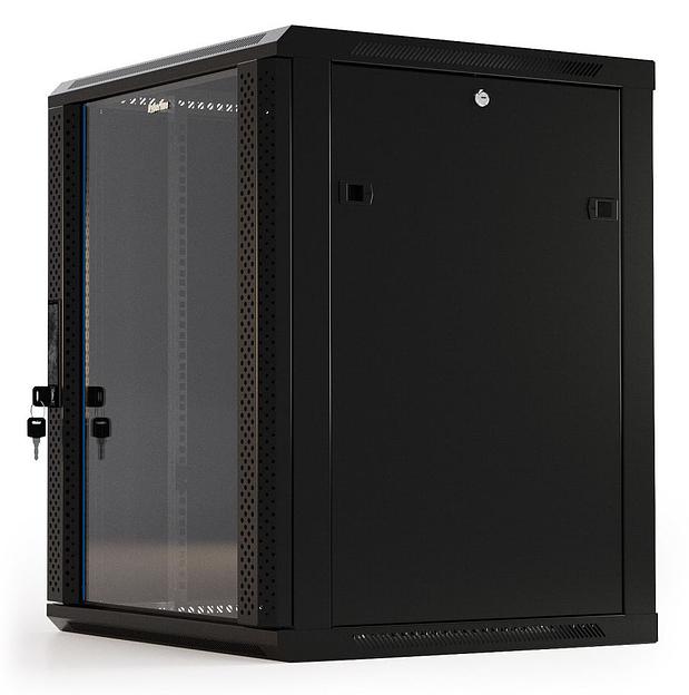 Шкаф серверный Hyperline (TWB-1245-GP-RAL9004) настенный 12U 600x450мм пер.дв.стекл 2 бок.пан. 60кг черный IP20 сталь фото 5