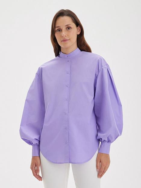 Рубашка женская с пышным рукавом, сиреневый, опт фото 3