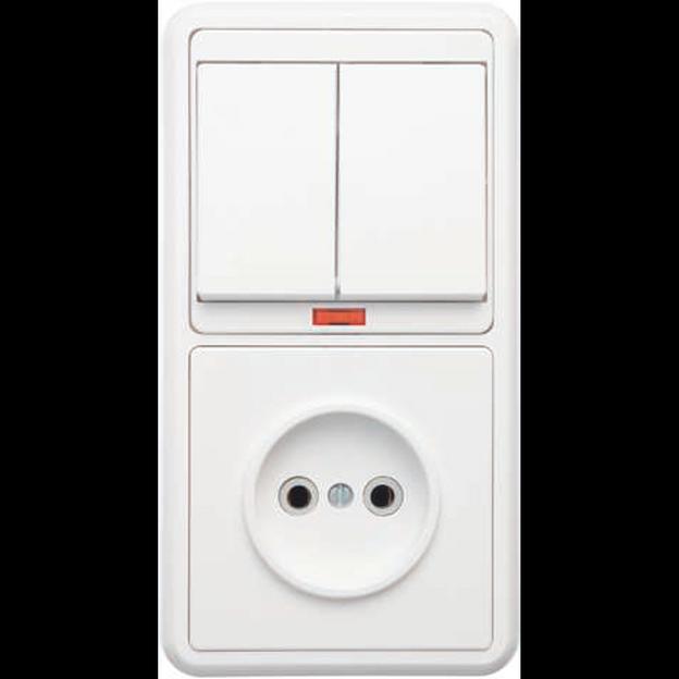 Блок БКВР-213 Бэлла (2-кл. выкл. с инд. + розетка) бел. Кунцево 5829 фото 1