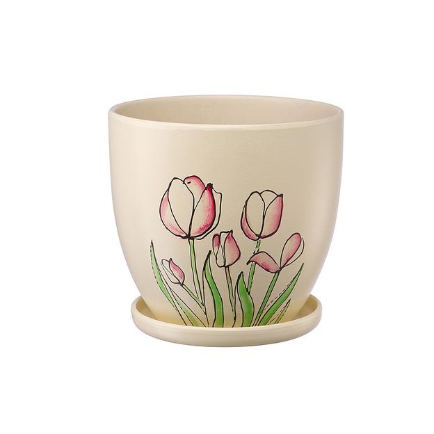 Керамический горшок с подставкой, 4,7л., Д210 Ш210 В200, бежевый фото 1