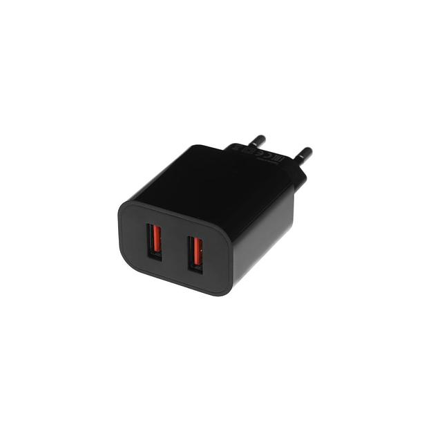 Сетевое зарядное устройство BORASCO 37262, 2xUSB-A, 2.4A, черный фото 1