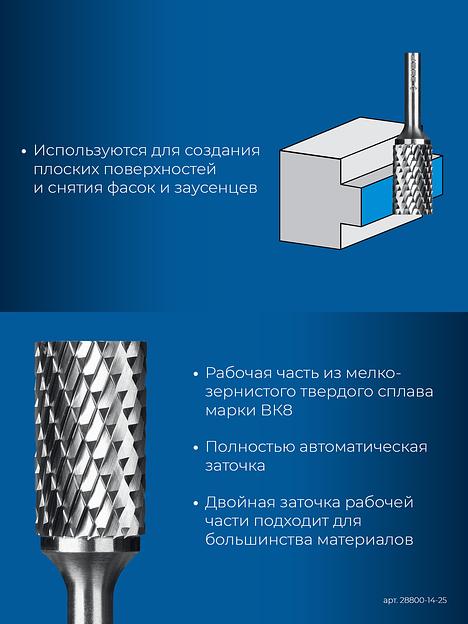 ЗУБР 14х25 мм, тип А (цилиндр с гладким торцом), хв-к 6 мм, твердосплавная борфреза, ПРОФЕССИОНАЛ (28800-14-25) фото 7