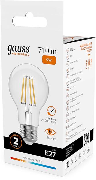 Лампа филам. Gauss Filament 9Вт цок.:E27 груша св.свеч.бел.теп. (упак.:10шт) (22219) фото 5