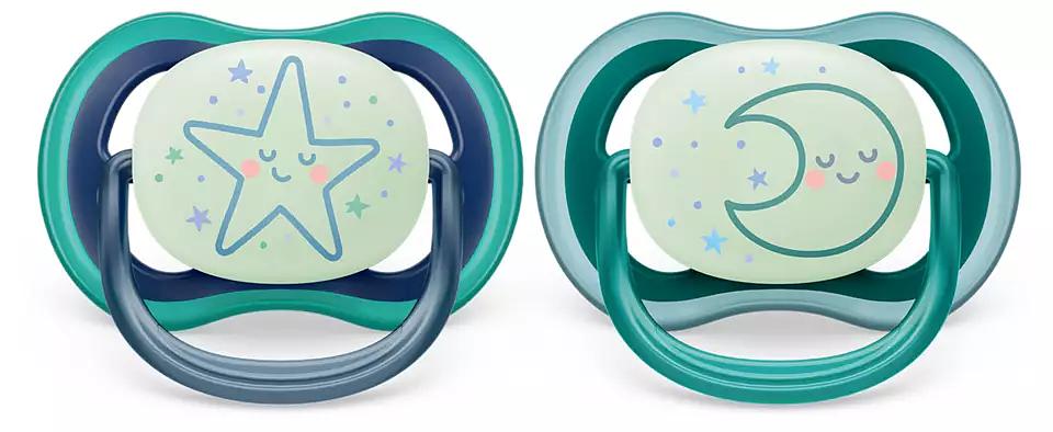 Пустышка ultra air, ночная, звезда/месяц, 6-18 мес., 2 шт. Philips Пустышка ultra air, ночная, звезда/месяц, 6-18 мес., 2 шт. (SCF376/13) фото 2