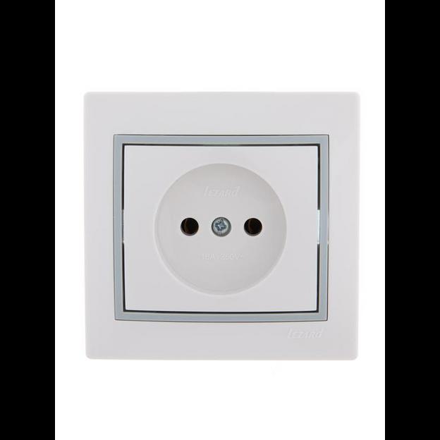 Розетка 1-м СП Mira 16А IP20 без заземл. с сер. вставкой керамика бел. LEZARD 701-0215-121 фото 1