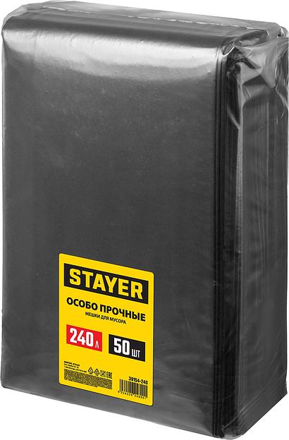 STAYER HEAVY DUTY, 240 л, 50 шт, черные, особопрочные, строительные мусорные мешки (39154-240) фото 1