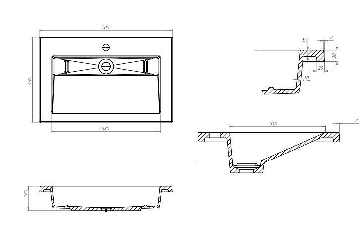 Раковина для ванной полувстраиваемая Uperwood Next 70 см, прямоугольная, белая фото 9