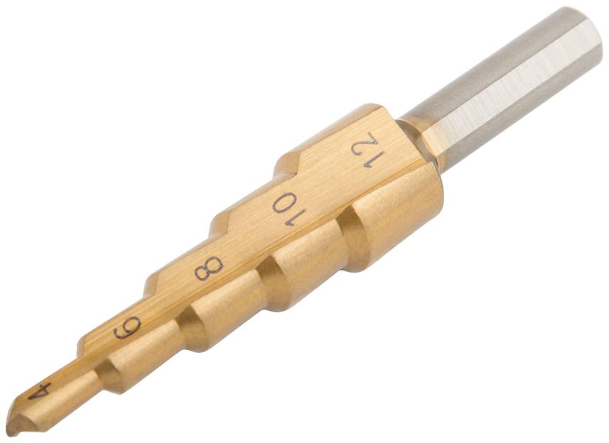 Сверло ступенчатое HSS по металлу, 5 ступеней, 4-12 мм фото 2