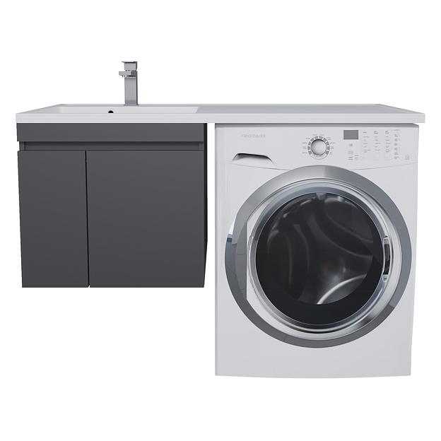 Тумба под стиральную машину с раковиной Uperwood Magenta 60/120 см, подвесная, черная, с дверцами, левая фото 1