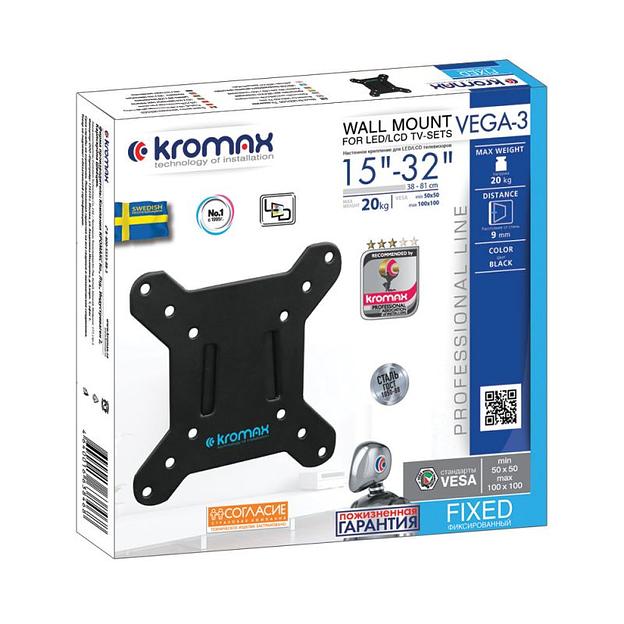 Кронштейн для телевизора Kromax VEGA-3 new черный 15"-32" макс.20кг настенный фиксированный фото 4