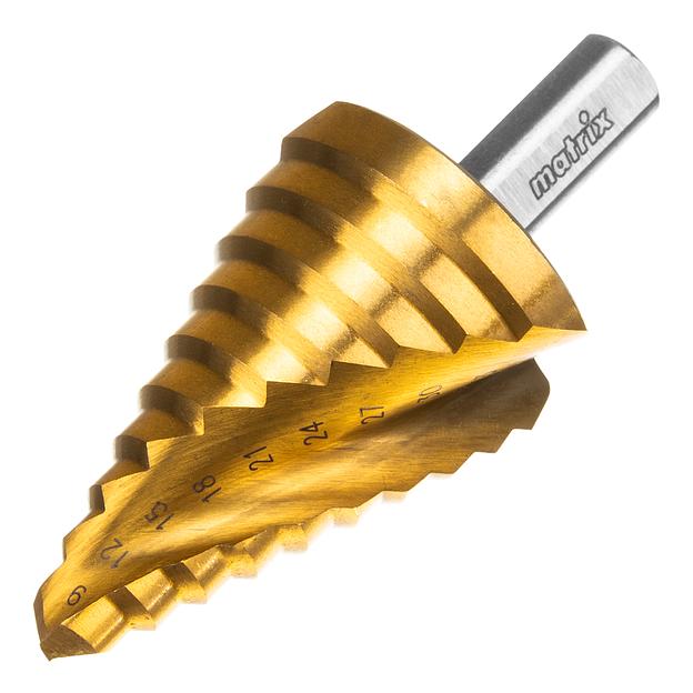Сверло MATRIX 72358 ступенчатое 9-12-15-18-21-24-27-30-33-36мм hss спиральный профиль шестигранный фото 1