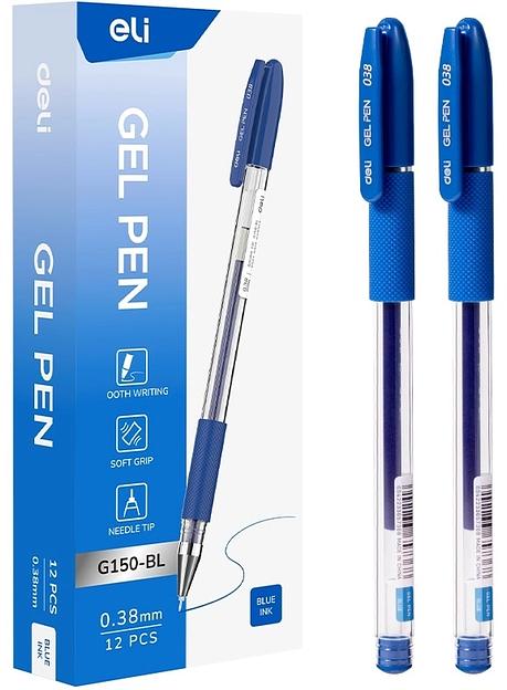 Ручка гелев. Deli EG150-BL прозрачный d=0.38мм син. черн. игловидный пиш. наконечник резин. манжета фото 1