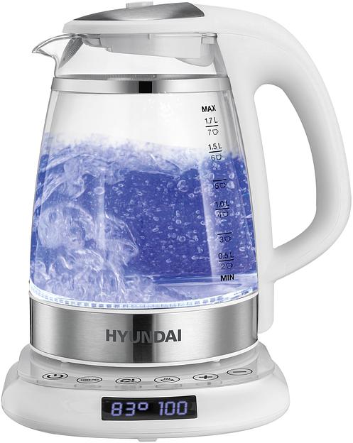 Чайник электрический Hyundai HYK-G5507 1.7л. 2200Вт белый/серебристый корпус: стекло фото 1