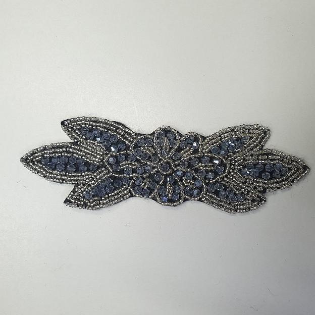 Аппликация пришивная «Цветок» удлиненный серо-голубой фото 3