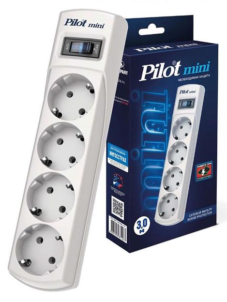 Сетевой фильтр Pilot mini 3м (4 розетки) белый (коробка) фото 1