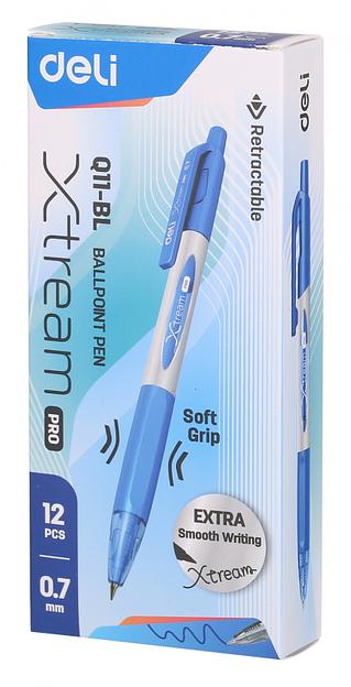 Ручка шариковая Deli EQ11-BL X-tream авт. 0.7мм резин. манжета синий металлик/синий синие чернила фото 4
