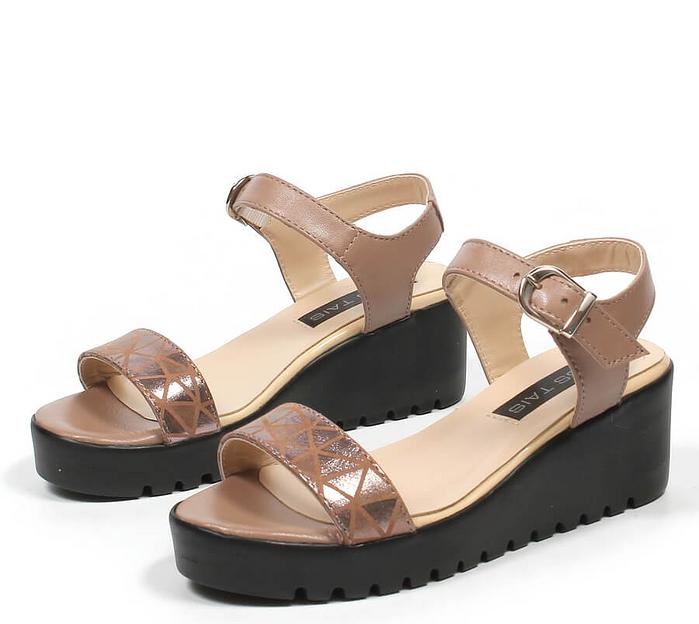 Босоножки женские из натуральной кожи на танкетке, арт.MT110-2 какао лазер ОПТ фото 4