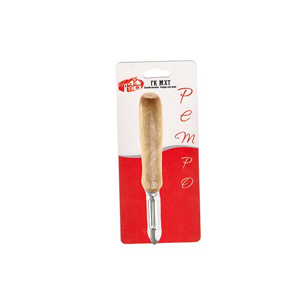 Овощечистка - экономка «Ретро» металлическая с лакированной деревянной ручкой на фирменном хедере ОПТ фото 1