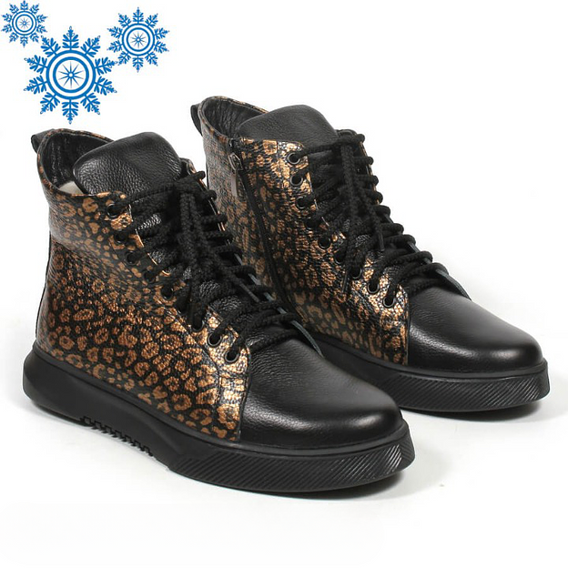 Зимние ботинки TAIS на шнурках с молнией, арт.MT238-2-Ш чёрно-золотой ОПТ фото 7