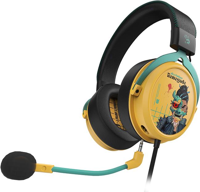 Наушники с микрофоном A4Tech Bloody M595 Renegade желтый/рисунок 2.3м мониторные USB оголовье (M595) фото 3