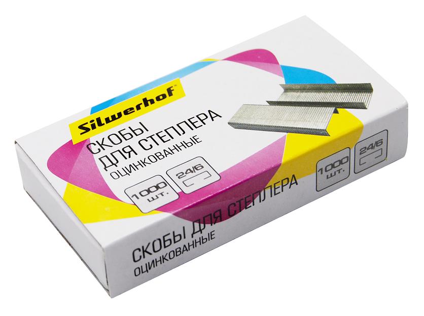 Скобы для степлера 24/6 Silwerhof оцинкованные кор.карт. (упак.:1000шт.) фото 3