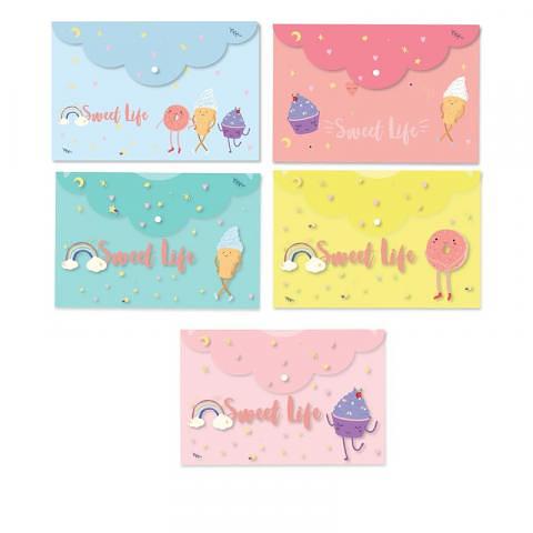 Папка-конверт на кнопке, А4, 200 мкм, до 25 л., 5 шт, ассорти, Attache Selection Sweet Life фото 1