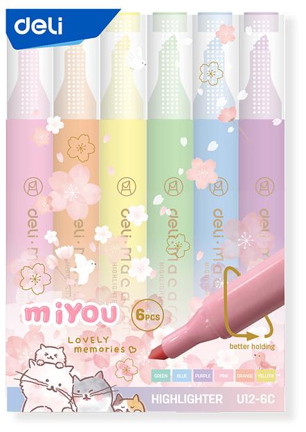 Набор текстовыделителей Deli MiYou EU12-6C скошенный пиш. наконечник 1-5мм ассорти пакет с европодвесом (6шт.) фото 2