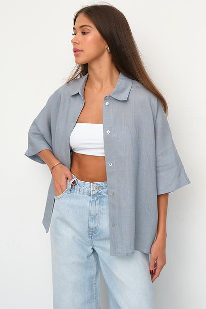 Рубашка короткая  S021_BBMNG/Бежево-голубой меланж  фото 3