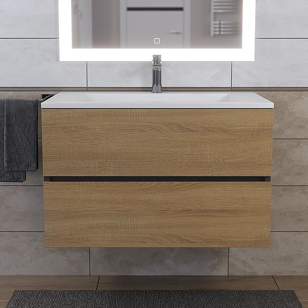 Тумба с раковиной для ванной Uperwood Barsa-Next 80 см, подвесная, черная/дуб сонома фото 4