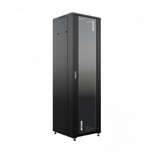 NTSS Шкаф напольный универсальный серверный NTSS R 32U 600х600мм, 4 профиля 19, двери стекло и сплошная металл, боковые стенки съемные, регулируемые опоры, разобранный, черный RAL 9005 NTSS-R32U6060GS фото 1
