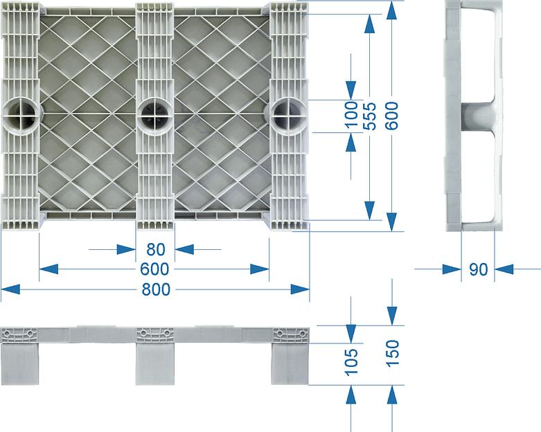 Паллет 800х600х150 сплошной, на 3-х полозьях синий фото 5
