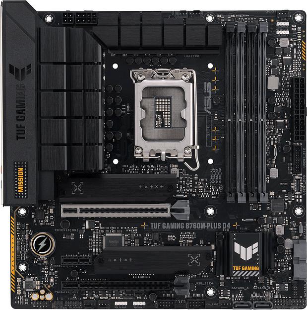 Материнская плата ASUS TUF GAMING B760M-PLUS D4, LGA1700, B760, 4*DDR4, HDMI+DP, 4xSATA3 + RAID, M2, Audio, Gb LAN, USB 3.2, USB 2.0, mATX; 90MB1DI0-M0EAY0 (TUF GAMING B760M-PLUS D4) фото 1