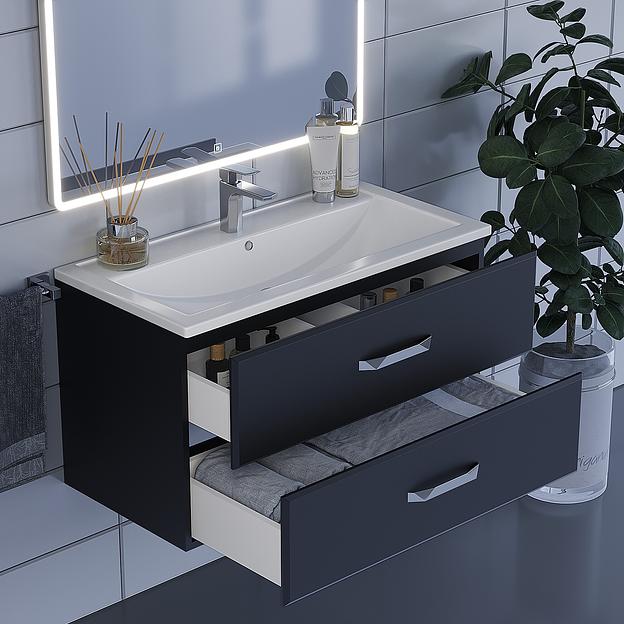 Тумба под раковину для ванной Uperwood Foster 90 см, подвесная, черная фото 5