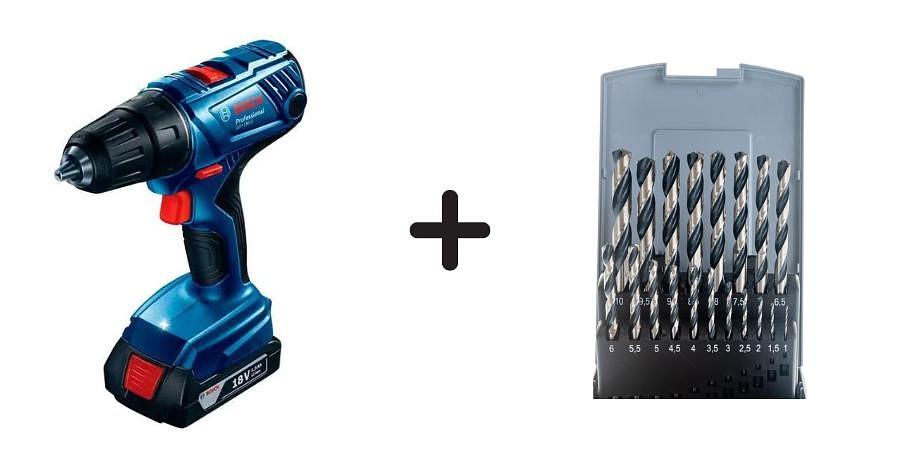 Дрель-шуруповёрт аккумуляторная Bosch GSR 180-LI + Набор свёрл PointTeQ 19pcs Pro фото 1