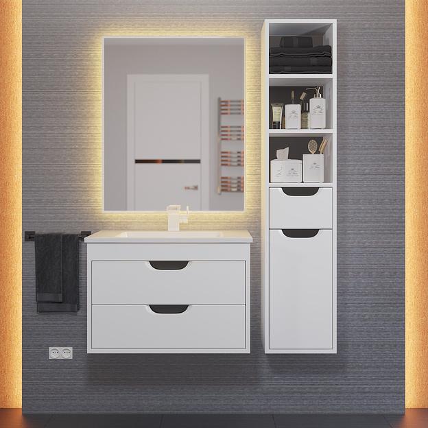 Тумба с раковиной для ванной Uperwood Modul 65 см, подвесная, матовая, белая/графит фото 7