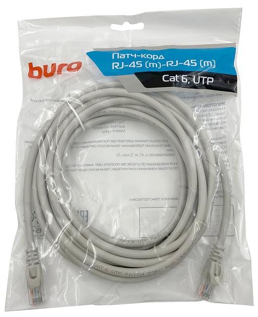Патч-корд Buro UTP 4 пары cat6 CCA molded 5м серый RJ-45 (m)-RJ-45 (m) фото 1
